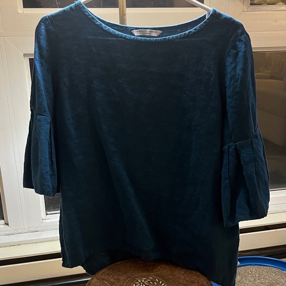 Muriel Dombret Teal Linen Top US 8